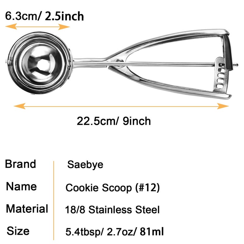 Saebye Large Cookie Scoop, 5.4 Tbsp/ 2.7 OZ, 2.5 inch/ 63MM Ball, 18/8 Stainless Steel Ice Cream Scoop, Cupcake Scoop, Secondary Polishing - Image 2